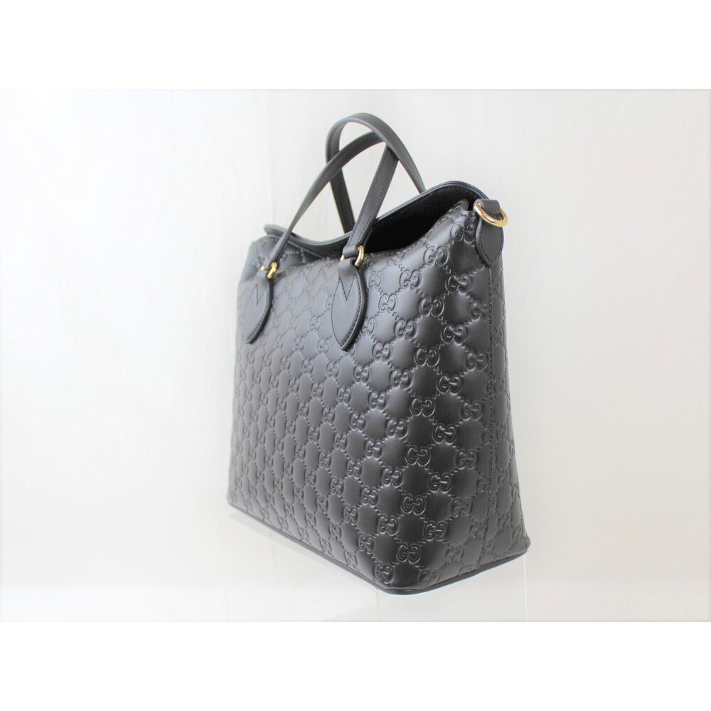Gucci Signature Bag Handle Elegant Black Leather Top Shoulder